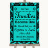 Turquoise Damask As Families Become One Seating Plan Personalised Wedding Sign