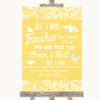 Yellow Burlap & Lace As Families Become One Seating Plan Wedding Sign
