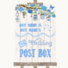 Blue Rustic Wood Card Post Box Personalised Wedding Sign