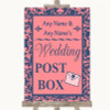 Coral Pink & Blue Card Post Box Personalised Wedding Sign