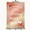 Coral Pink Card Post Box Personalised Wedding Sign