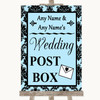 Sky Blue Damask Card Post Box Personalised Wedding Sign