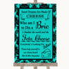 Turquoise Damask Cheese Board Song Personalised Wedding Sign