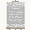 Grey Burlap and Lace Cheesecake Cheese Song Personalised Wedding Sign