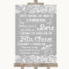 Grey Burlap & Lace Cheesecake Cheese Song Personalised Wedding Sign