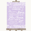 Lilac Burlap and Lace Cheesecake Cheese Song Personalised Wedding Sign