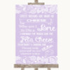 Lilac Burlap & Lace Cheesecake Cheese Song Personalised Wedding Sign