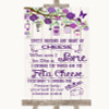 Purple Rustic Wood Cheesecake Cheese Song Personalised Wedding Sign