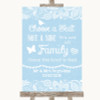 Blue Burlap & Lace Choose A Seat We Are All Family Personalised Wedding Sign