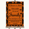Burnt Orange Damask Choose A Seat We Are All Family Personalised Wedding Sign