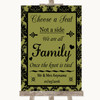 Olive Green Damask Choose A Seat We Are All Family Personalised Wedding Sign