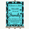 Tiffany Blue Damask Choose A Seat We Are All Family Personalised Wedding Sign