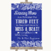 Navy Blue Burlap and Lace Dancing Shoes Flip-Flop Tired Feet Wedding Sign