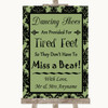 Sage Green Damask Dancing Shoes Flip-Flop Tired Feet Personalised Wedding Sign