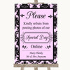 Baby Pink Damask Don't Post Photos Online Social Media Personalised Wedding Sign