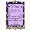 Lilac Damask Don't Post Photos Online Social Media Personalised Wedding Sign