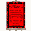 Red Damask Don't Post Photos Online Social Media Personalised Wedding Sign