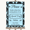 Sky Blue Damask Don't Post Photos Online Social Media Personalised Wedding Sign