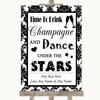 Black & White Damask Drink Champagne Dance Stars Personalised Wedding Sign