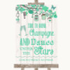 Green Rustic Wood Drink Champagne Dance Stars Personalised Wedding Sign