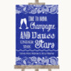 Navy Blue Burlap & Lace Drink Champagne Dance Stars Personalised Wedding Sign