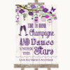 Purple Rustic Wood Drink Champagne Dance Stars Personalised Wedding Sign