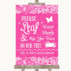 Bright Pink Burlap and Lace Fingerprint Tree Instructions Wedding Sign