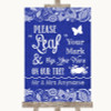 Navy Blue Burlap & Lace Fingerprint Tree Instructions Personalised Wedding Sign