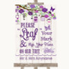 Purple Rustic Wood Fingerprint Tree Instructions Personalised Wedding Sign