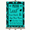 Turquoise Damask Fingerprint Tree Instructions Personalised Wedding Sign