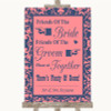 Coral Pink & Blue Friends Of The Bride Groom Seating Personalised Wedding Sign