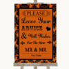 Burnt Orange Damask Guestbook Advice & Wishes Gay Personalised Wedding Sign