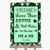 Mint Green Damask Guestbook Advice & Wishes Gay Personalised Wedding Sign