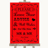 Red Guestbook Advice & Wishes Gay Personalised Wedding Sign