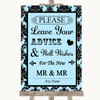 Sky Blue Damask Guestbook Advice & Wishes Gay Personalised Wedding Sign