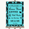 Tiffany Blue Damask Guestbook Advice & Wishes Gay Personalised Wedding Sign