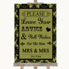 Olive Green Damask Guestbook Advice & Wishes Lesbian Personalised Wedding Sign