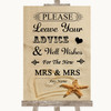 Sandy Beach Guestbook Advice & Wishes Lesbian Personalised Wedding Sign