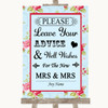 Shabby Chic Floral Guestbook Advice & Wishes Lesbian Personalised Wedding Sign