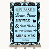 Sky Blue Damask Guestbook Advice and Wishes Lesbian Personalised Wedding Sign