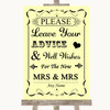 Yellow Guestbook Advice & Wishes Lesbian Personalised Wedding Sign