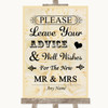 Cream Roses Guestbook Advice & Wishes Mr & Mrs Personalised Wedding Sign