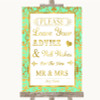 Mint Green & Gold Guestbook Advice & Wishes Mr & Mrs Personalised Wedding Sign