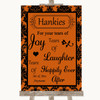 Burnt Orange Damask Hankies And Tissues Personalised Wedding Sign