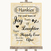 Cream Roses Hankies And Tissues Personalised Wedding Sign