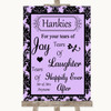 Lilac Damask Hankies And Tissues Personalised Wedding Sign