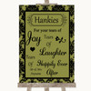 Olive Green Damask Hankies And Tissues Personalised Wedding Sign