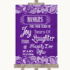 Purple Burlap & Lace Hankies And Tissues Personalised Wedding Sign