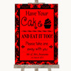 Red Damask Have Your Cake & Eat It Too Personalised Wedding Sign