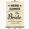 Cream Roses Here Comes Bride Aisle Sign Personalised Wedding Sign